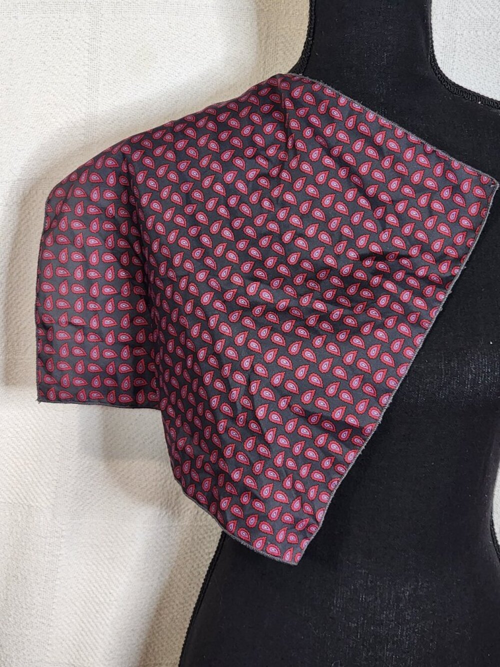 Hardy Amies Gray Purple Red Abstract Paisley Silk Pocket Square Scarf